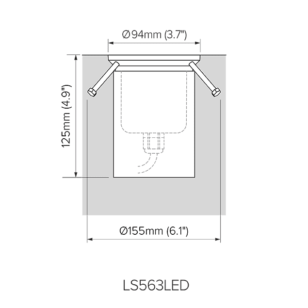 Pre-installation dimensions for LS563LED.